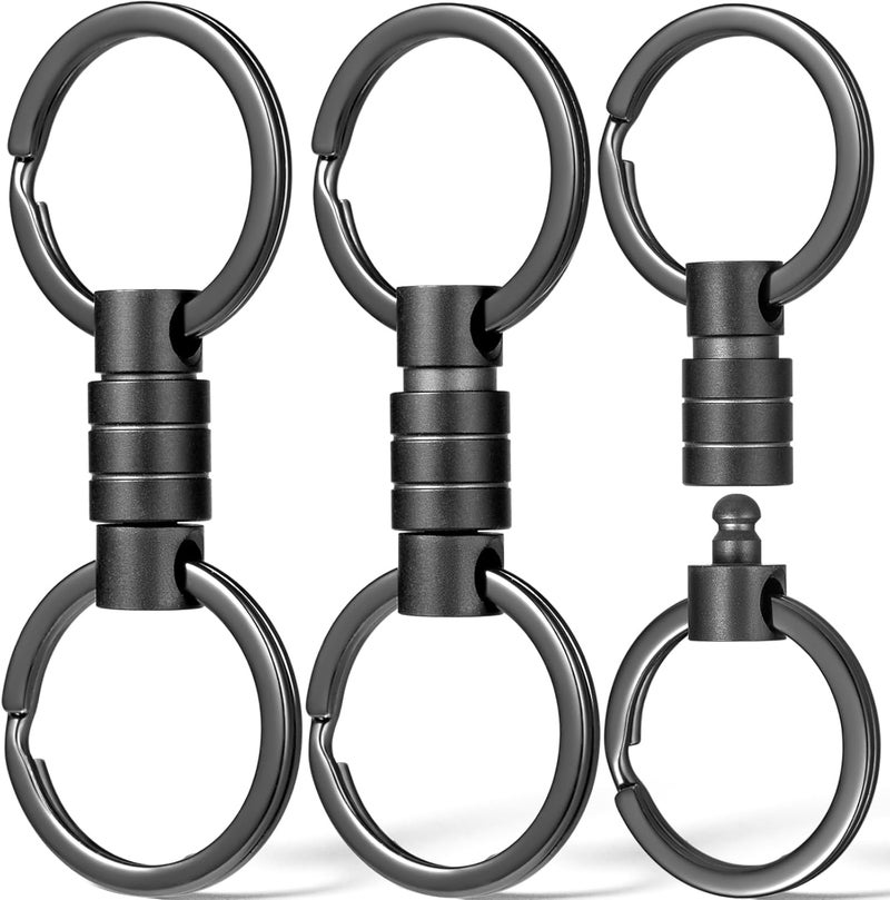 FEGVE Titanium Quick Release Keychain, Small Detachable Swivel Keychain Accessories with 4 Key Rings for Bag, Belt & Car-(Anti-fall/Black-3pcs) - Image 1